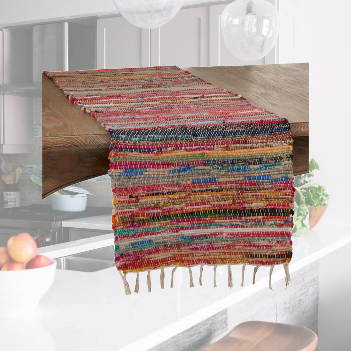 Picture of SARO 7114.M1672B 16 x 72 in. Oblong Chindi Table Runner with Multi Colored Design