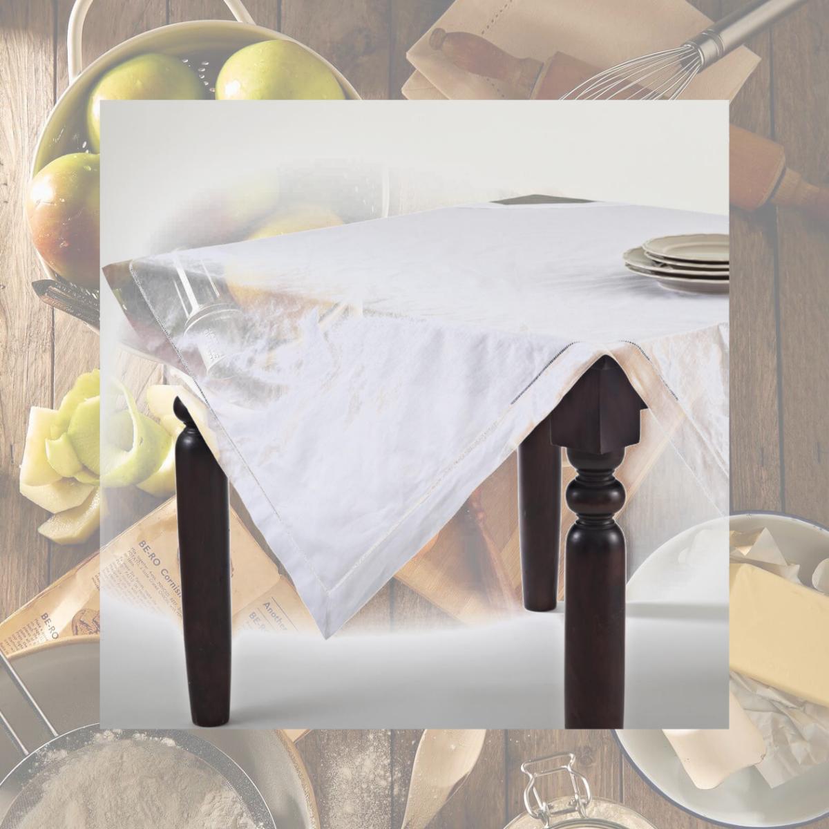 Picture of SARO 6100.W45S 45 in. Square Hemstitched Topper Tablecloth - White