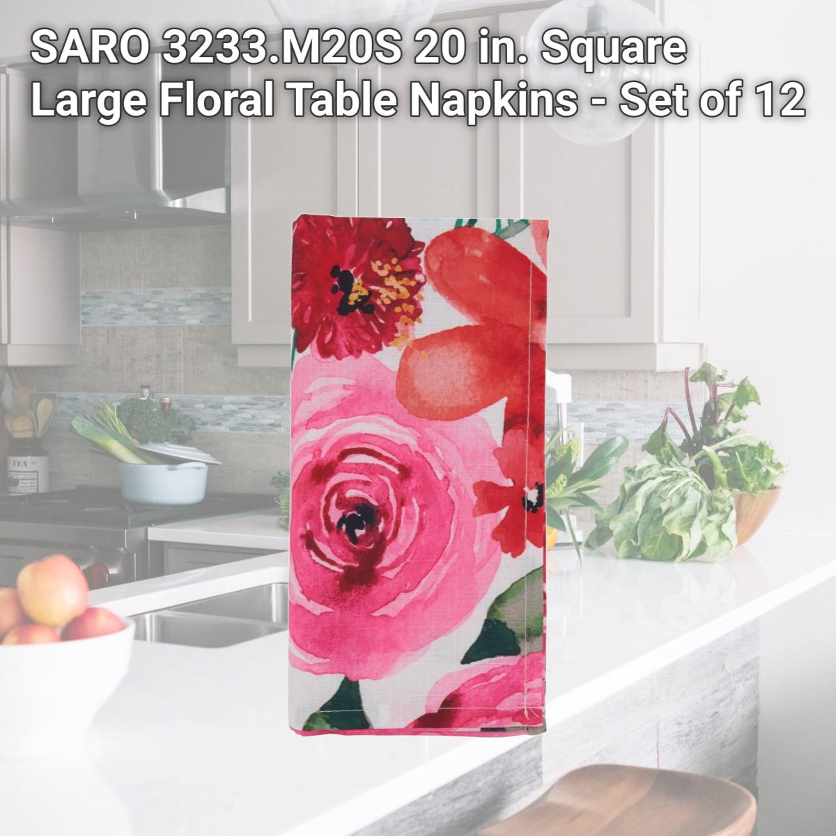 Picture of SARO 3233.M20S 20 in. Square Large Floral Table Napkins - Set of 12