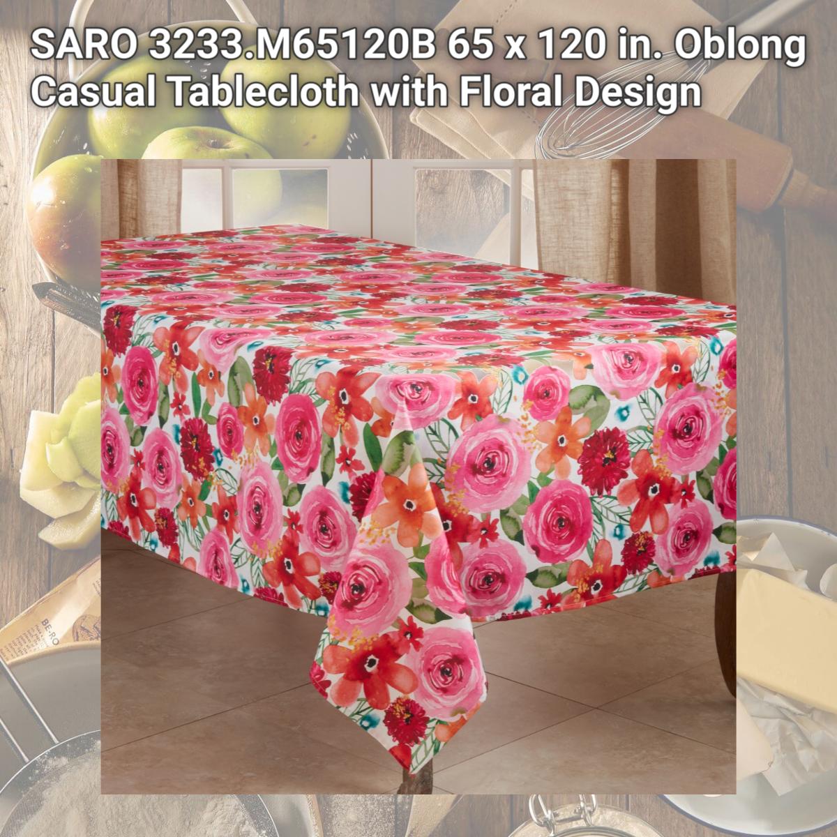 Picture of SARO 3233.M65120B 65 x 120 in. Oblong Casual Tablecloth with Floral Design