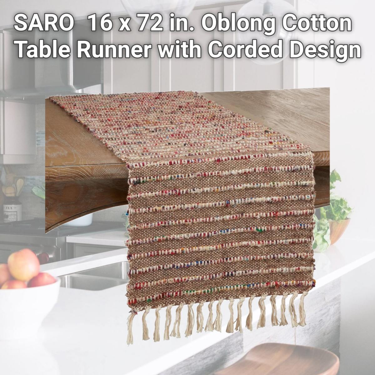 Picture of SARO 2852.M1672B 16 x 72 in. Oblong Cotton Table Runner with Corded Design