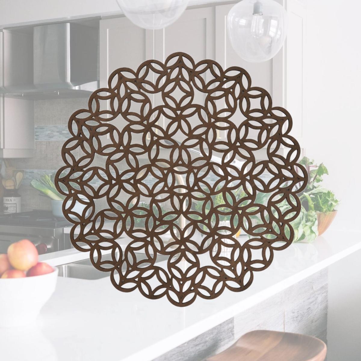 Picture of SARO 1172.BR15R 15 in. Round Placemats with Brown Laser Cut Design - Set of 4