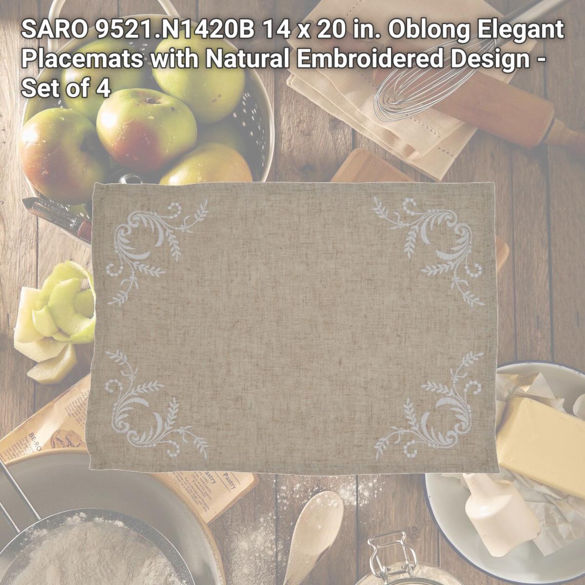 Picture of SARO 9521.N1420B 14 x 20 in. Oblong Elegant Placemats with Natural Embroidered Design - Set of 4