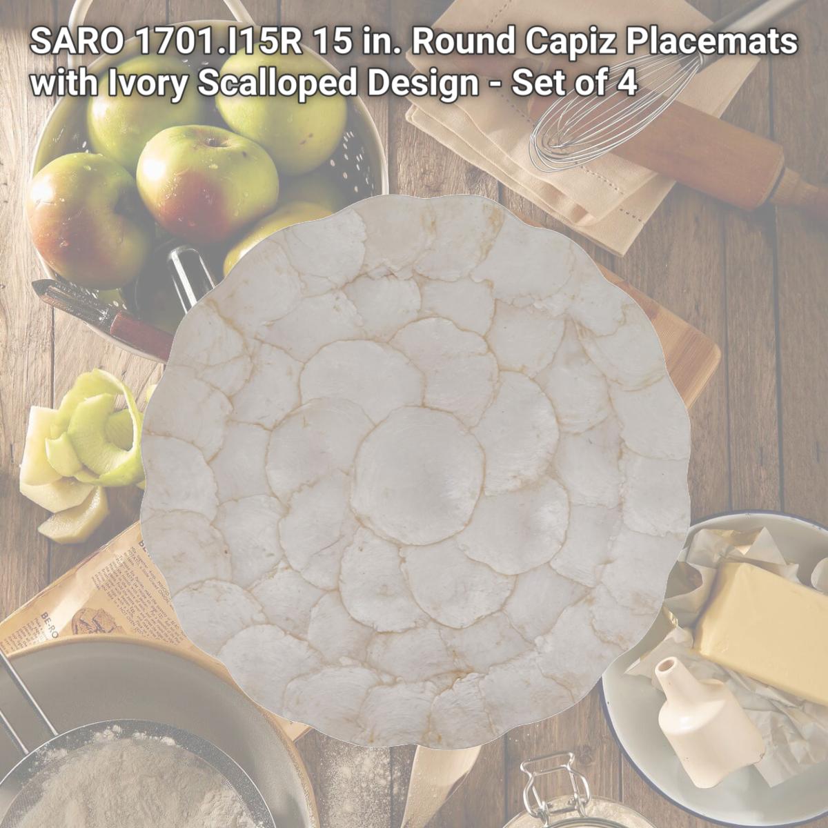 Picture of SARO 1701.I15R 15 in. Round Capiz Placemats with Ivory Scalloped Design - Set of 4