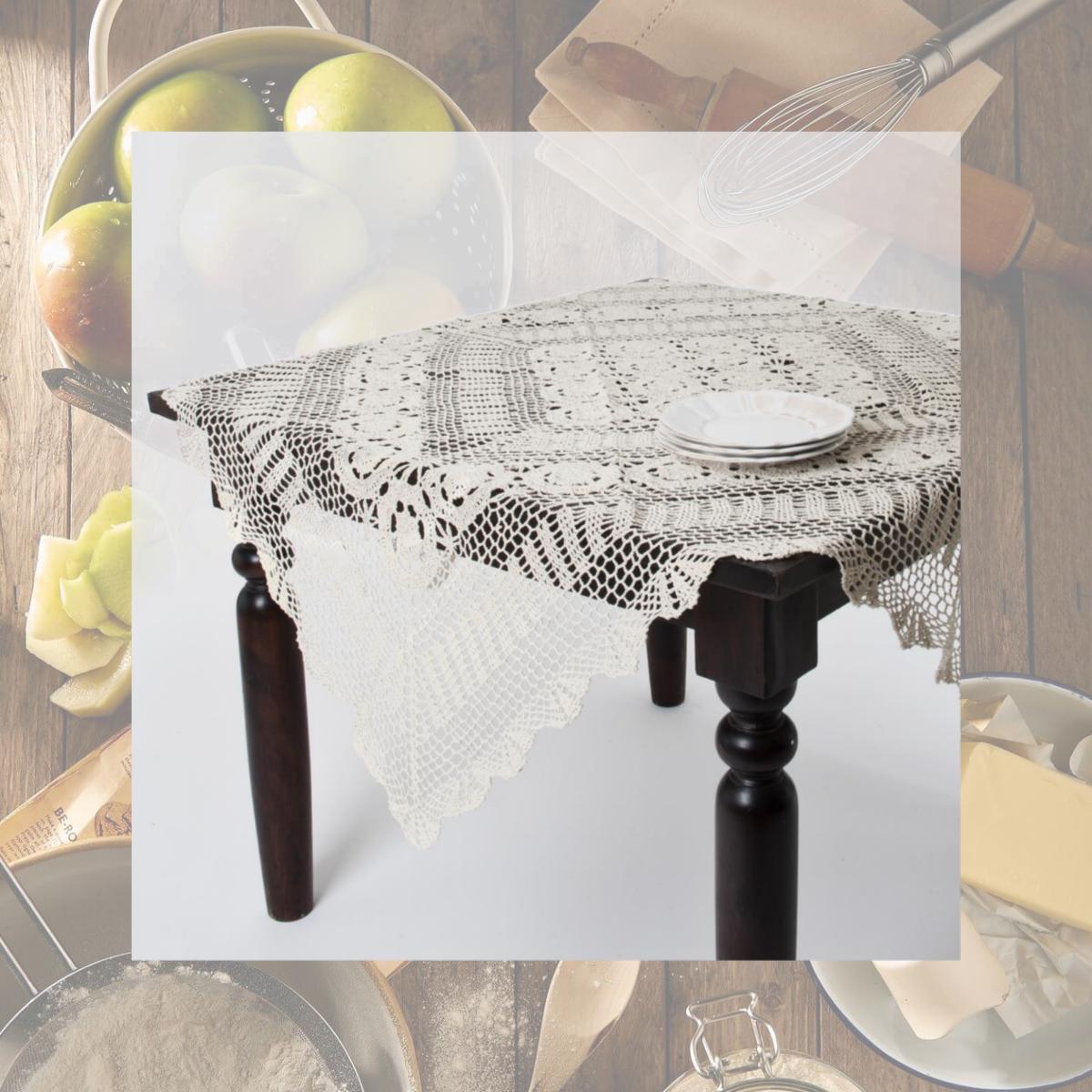 Picture of SARO 869.E36S 36 in. Square Handmade Crochet Cotton Lace Table Linens - Ecru