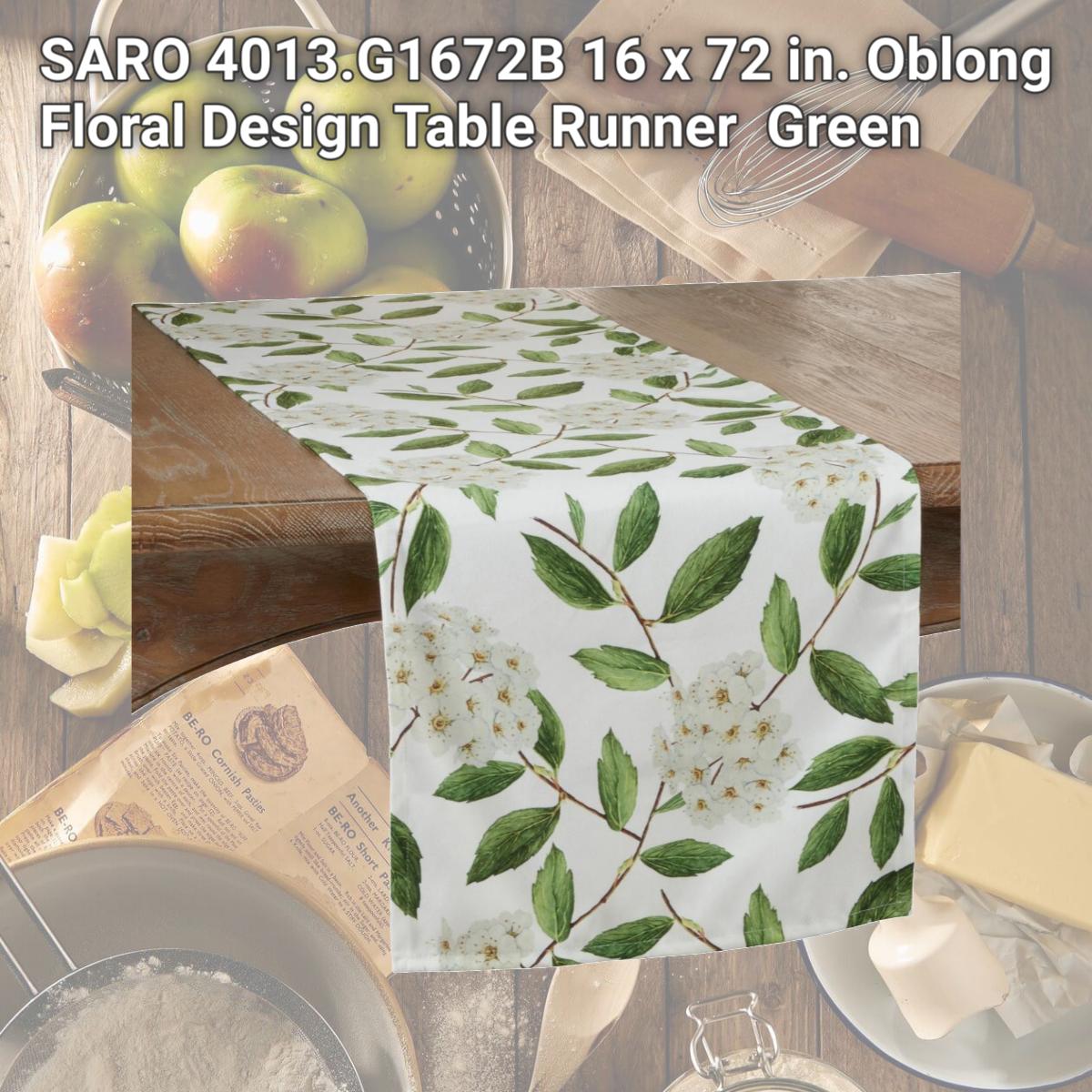 Picture of SARO 4013.G1672B 16 x 72 in. Oblong Floral Design Table Runner  Green