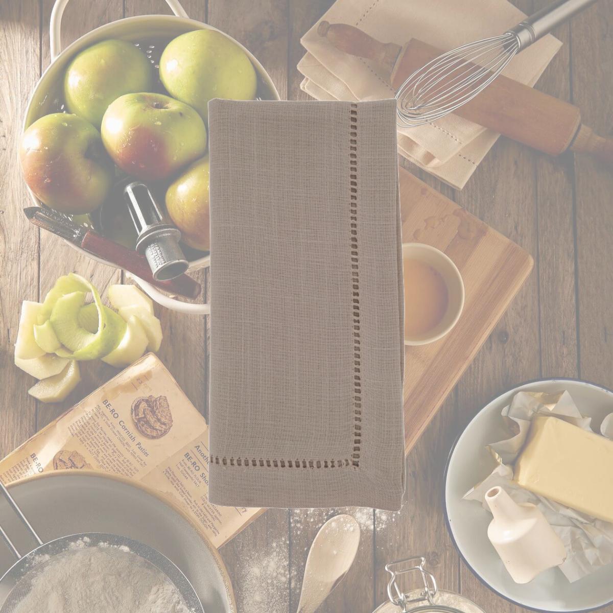Picture of SARO 6308.T20S 20 in. Square Classic Hemstitch Border Dinner Napkin  Tan - Set of 12
