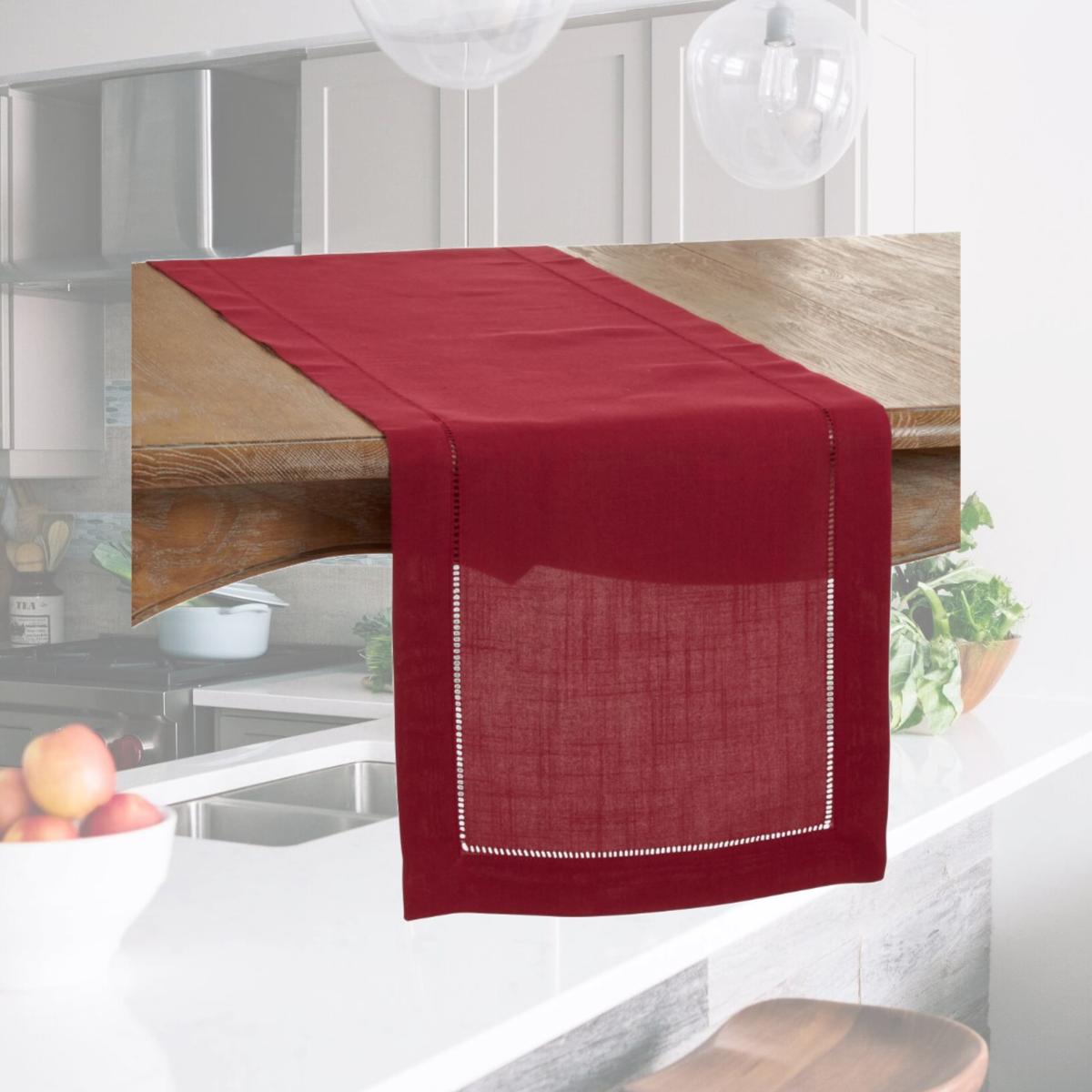Picture of SARO 6309.BU1672B 16 x 72 in. Oblong Classic Hemstitch Border Table Runner  Burgundy