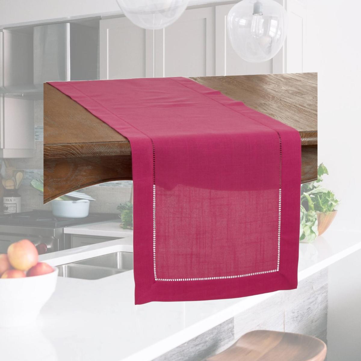 Picture of SARO 6313.FU1672B 16 x 72 in. Oblong Classic Hemstitch Border Table Runner  Fuchsia