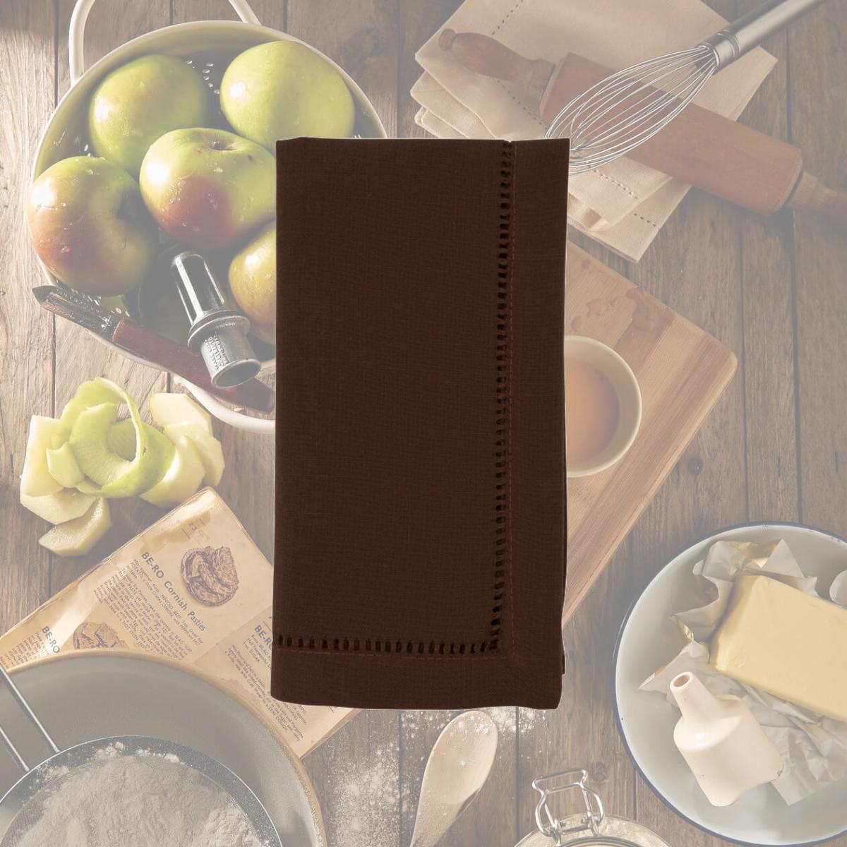 Picture of SARO 6314.CT20S 20 in. Square Classic Hemstitch Border Dinner Napkin  Chocolate - Set of 12