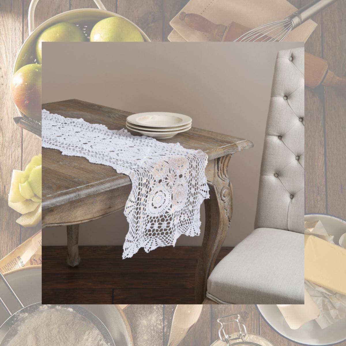Picture of SARO 869.W1672B 16 x 72 in. Rectangle Handmade Crochet Cotton Lace Table Linens - White