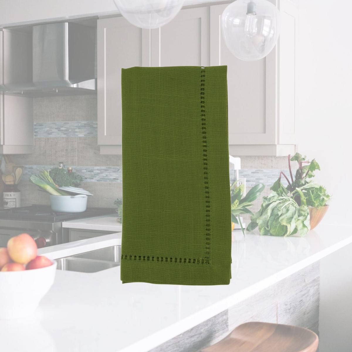 Picture of SARO 6315.K20S 20 in. Square Classic Hemstitch Border Dinner Napkin  Kelly Green - Set of 12