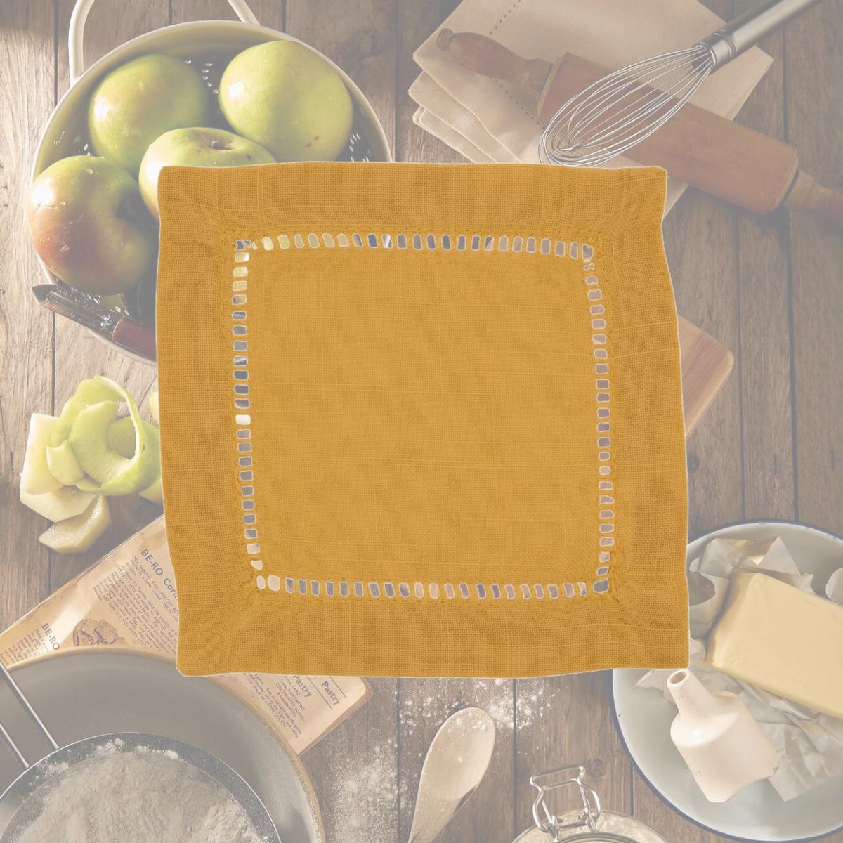 Picture of SARO 6316.MU6S 6 in. Square Classic Hemstitch Border Cocktail Napkin  Mustard - Set of 12