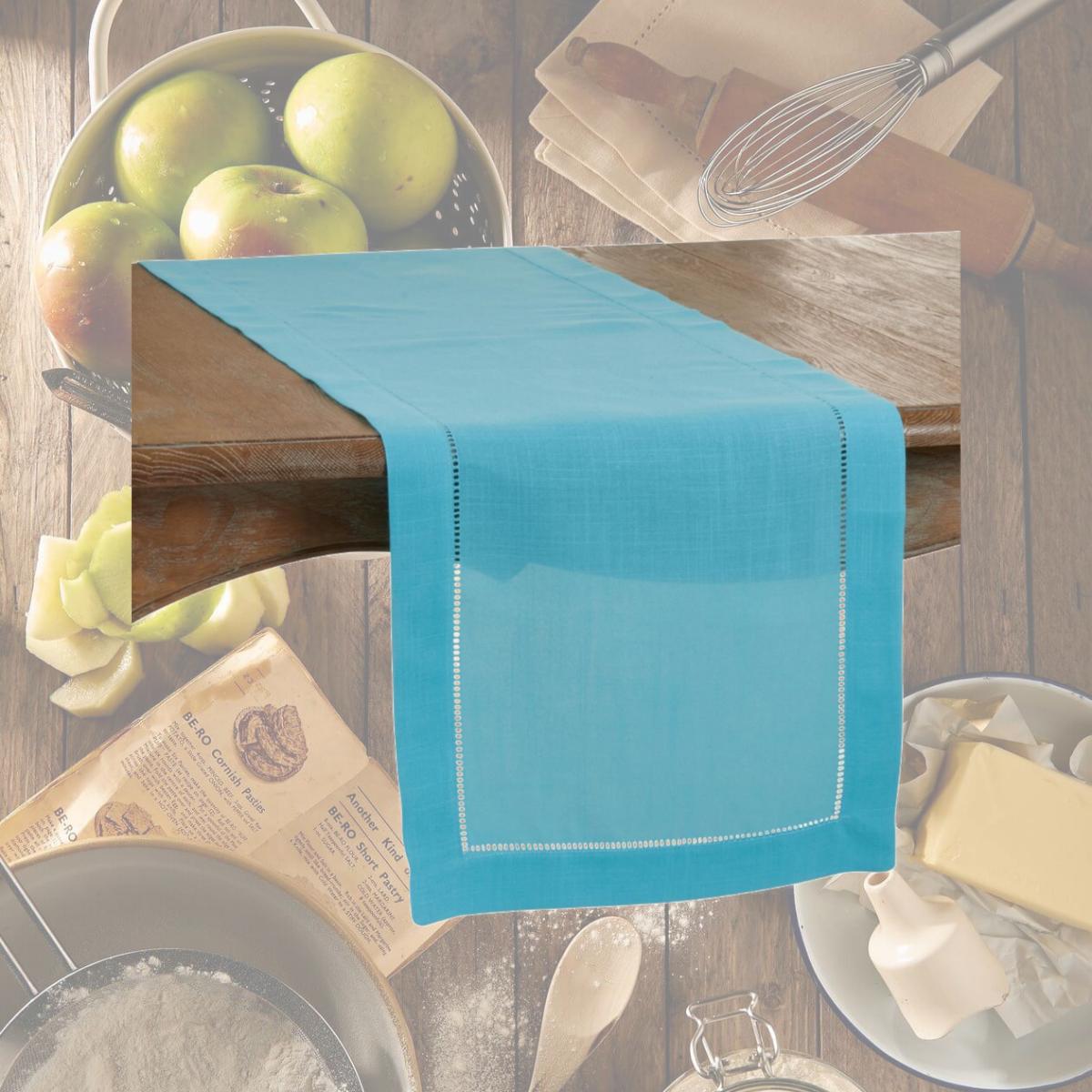 Picture of SARO 6317.TQ1672B 16 x 72 in. Oblong Classic Hemstitch Border Table Runner  Turquoise