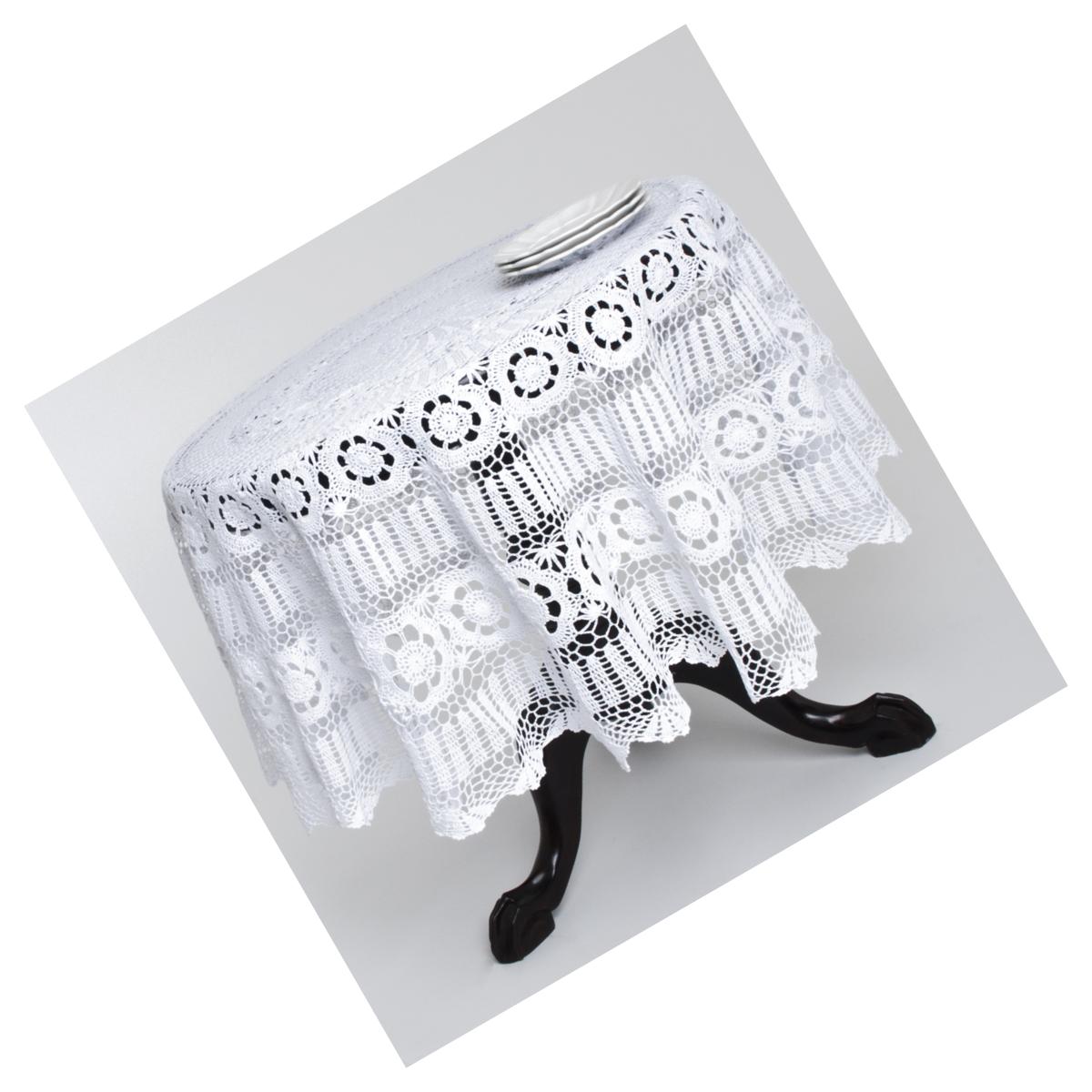 Picture of SARO 869.W36R 36 in. Round Handmade Crochet Cotton Lace Table Linens - White