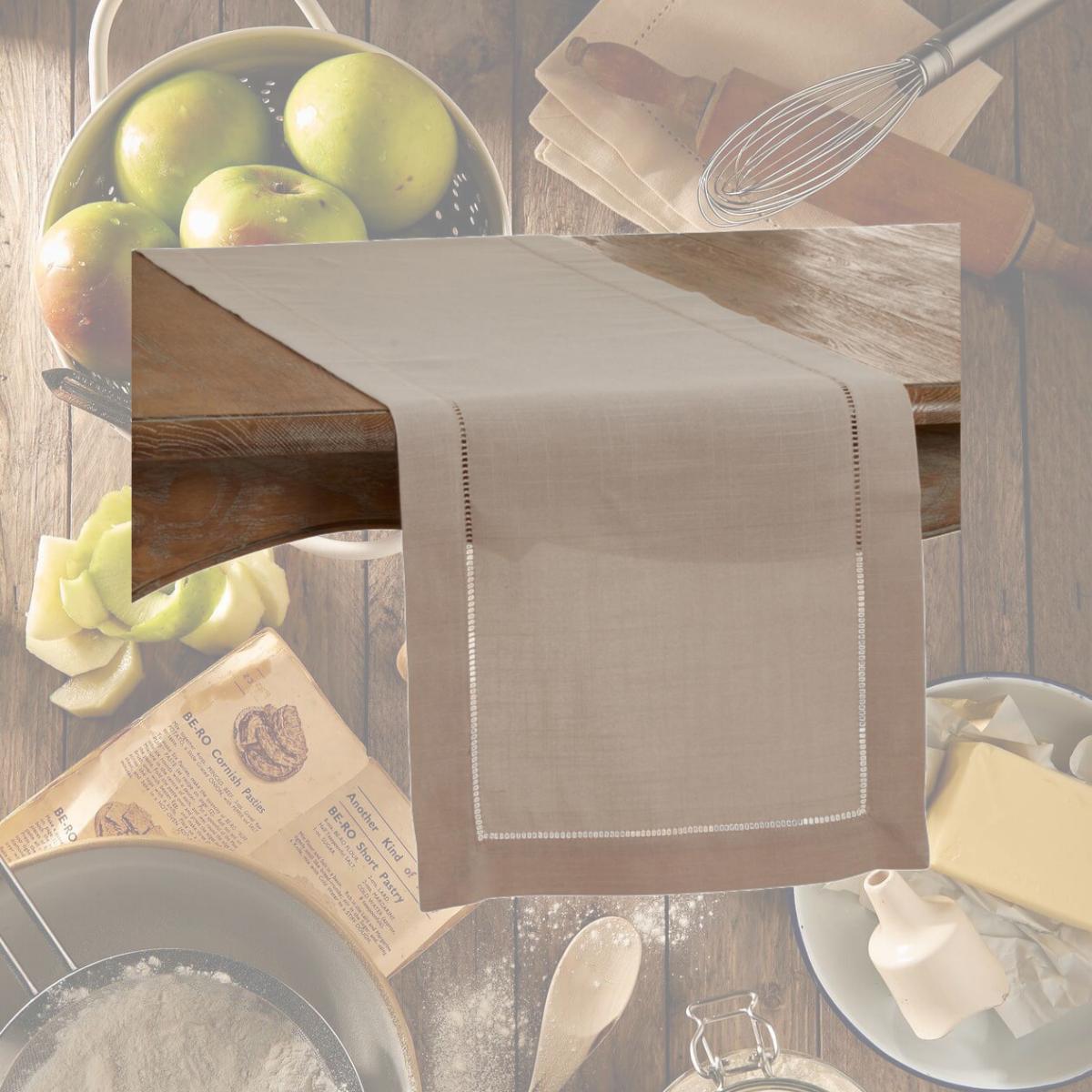 Picture of SARO 6308.T1672B 16 x 72 in. Oblong Classic Hemstitch Border Table Runner  Tan