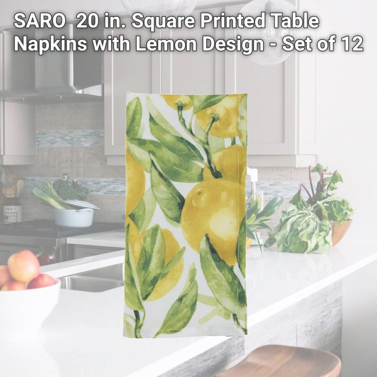 Picture of SARO 1528.M20S 20 in. Square Printed Table Napkins with Lemon Design - Set of 12