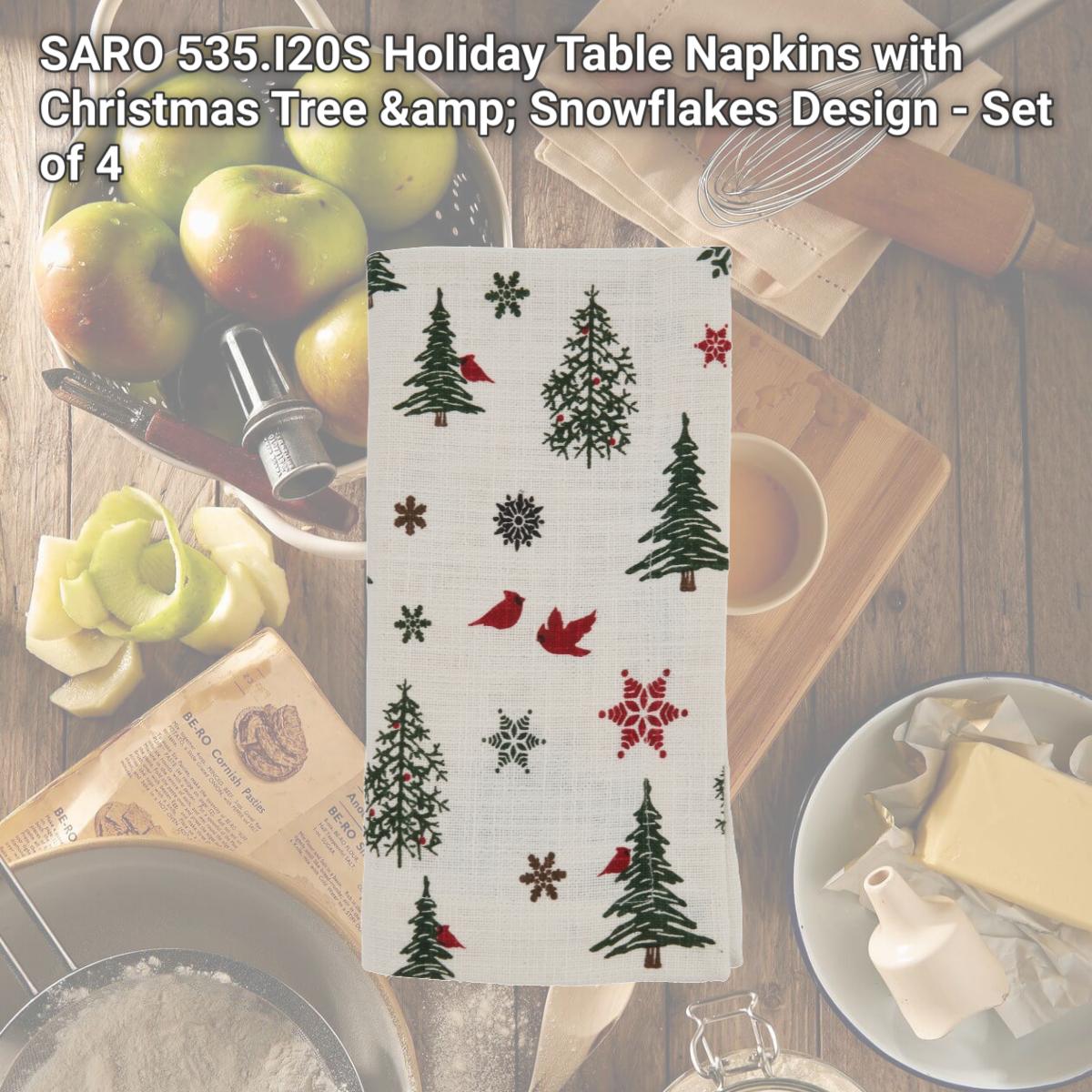 Picture of SARO 535.I20S Holiday Table Napkins with Christmas Tree &amp; Snowflakes Design - Set of 4