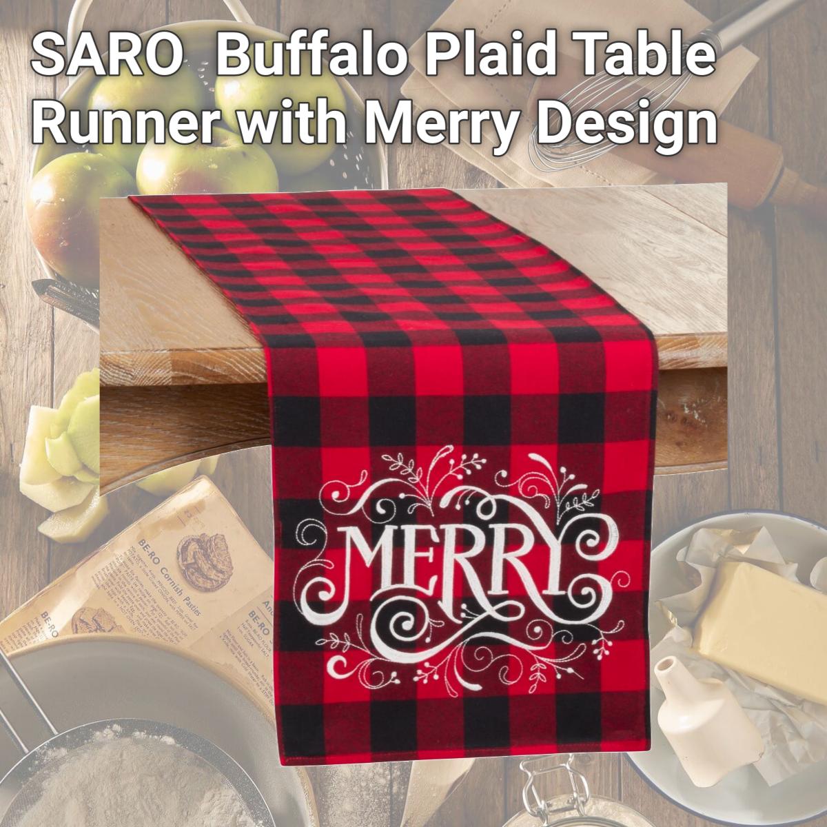 Picture of SARO 6627.R1472B Buffalo Plaid Table Runner with Merry Design