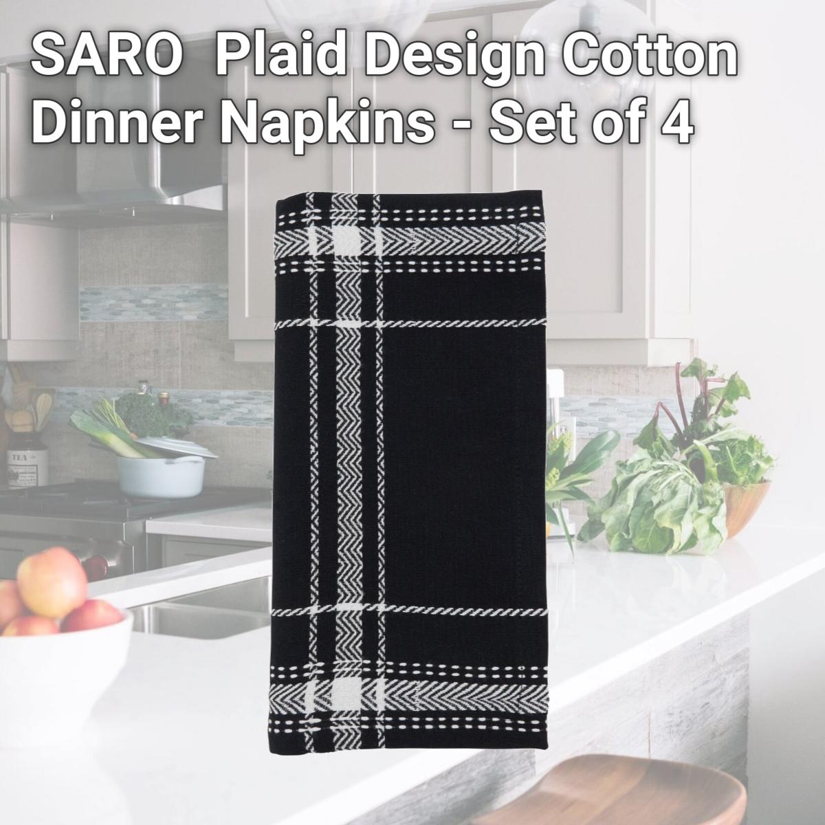 Picture of SARO 399.BK20S Plaid Design Cotton Dinner Napkins - Set of 4