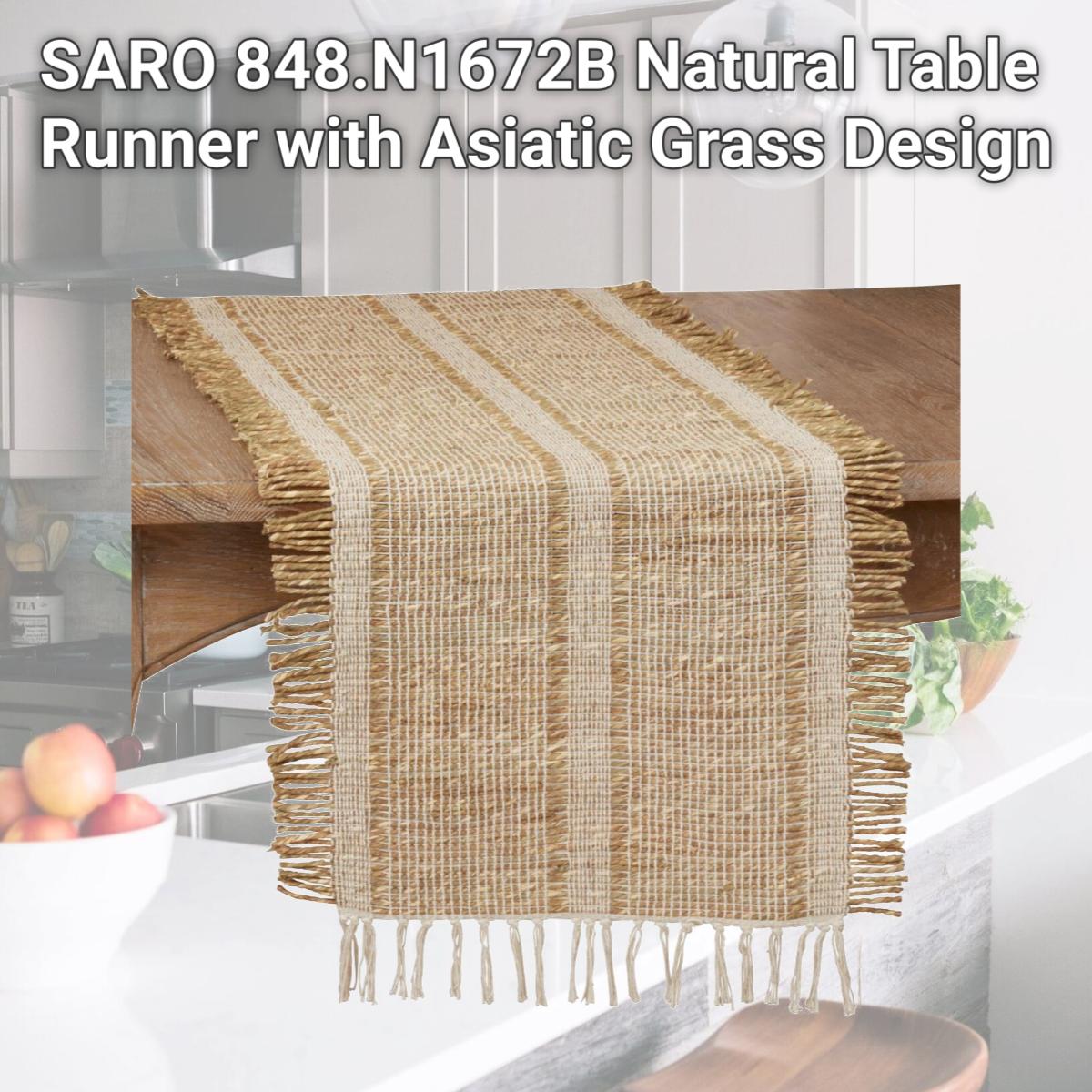 Picture of SARO 848.N1672B Natural Table Runner with Asiatic Grass Design