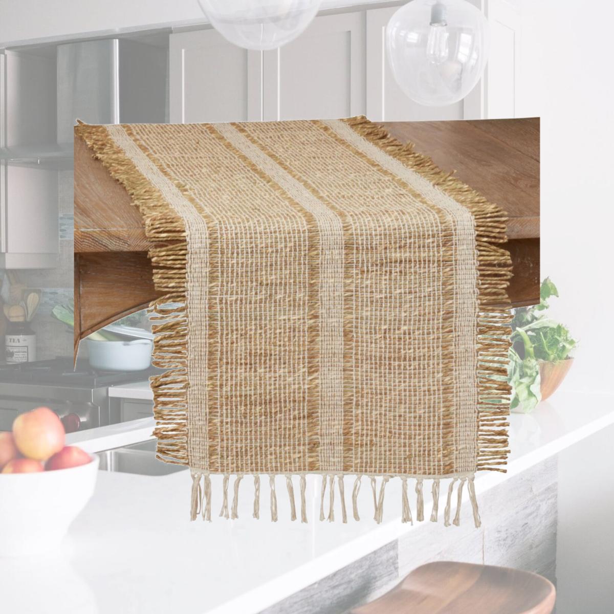 Picture of SARO 848.N1672B Natural Table Runner with Asiatic Grass Design