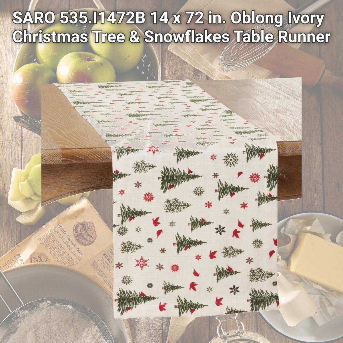 Picture of SARO 535.I1472B 14 x 72 in. Oblong Ivory Christmas Tree &amp; Snowflakes Table Runner