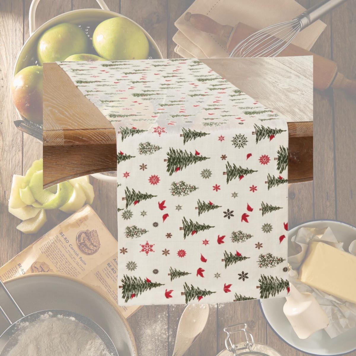 Picture of SARO 535.I1472B 14 x 72 in. Oblong Ivory Christmas Tree &amp; Snowflakes Table Runner