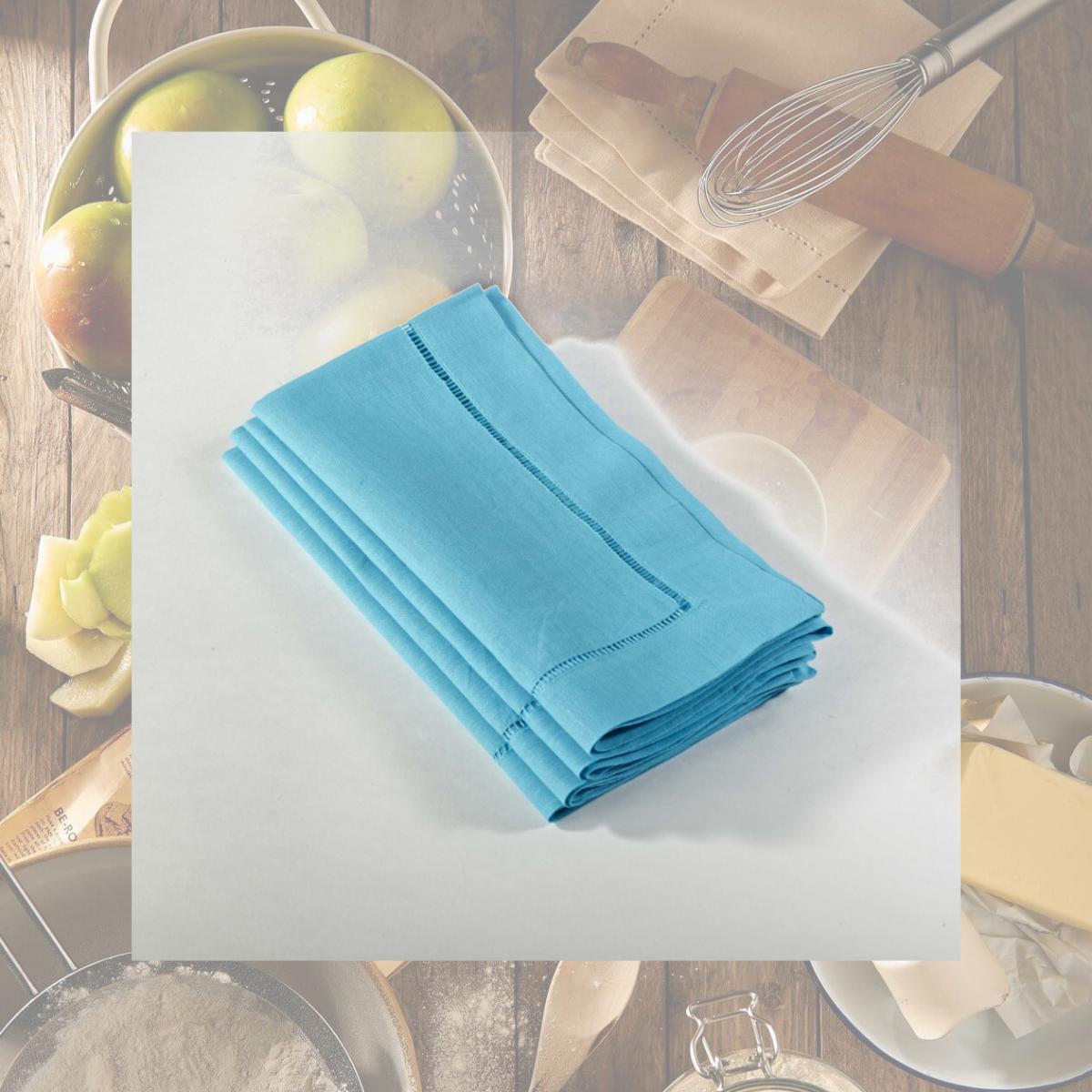 Picture of SARO 6100C.TQ20S 20 in. Everyday Square Hemstitched Dinner Napkin - Turquoise  Set of 4