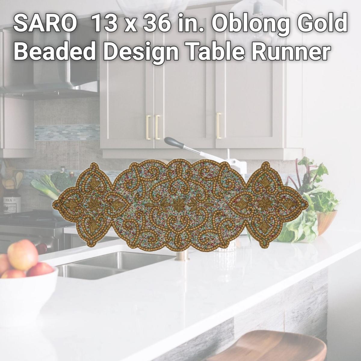 Picture of SARO 4942.GL1336B 13 x 36 in. Oblong Gold Beaded Design Table Runner