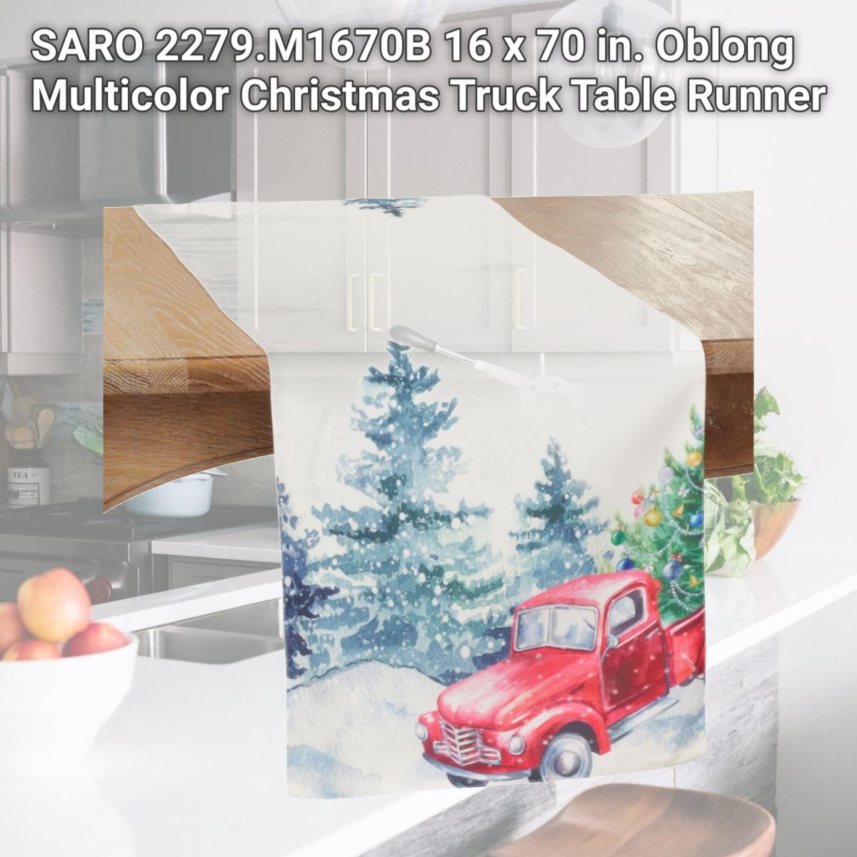Picture of SARO 2279.M1670B 16 x 70 in. Oblong Multicolor Christmas Truck Table Runner