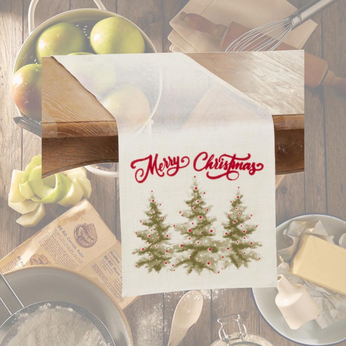Picture of SARO 9750.N1372B 13 x 72 in. Oblong Natural Merry Christmas Trees Table Runner
