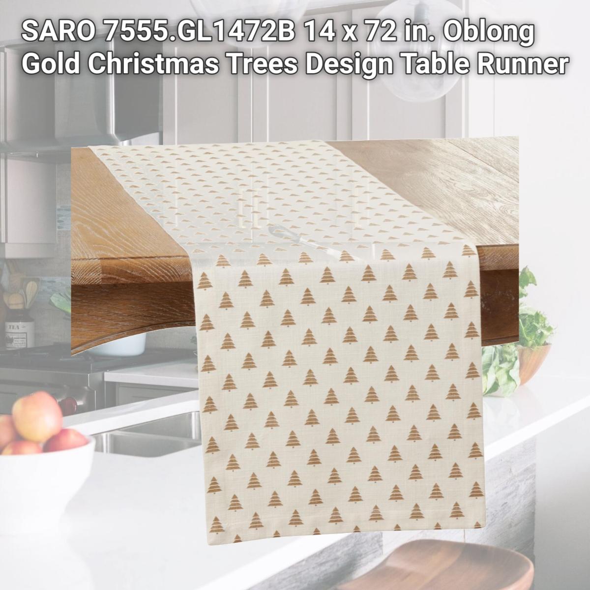 Picture of SARO 7555.GL1472B 14 x 72 in. Oblong Gold Christmas Trees Design Table Runner