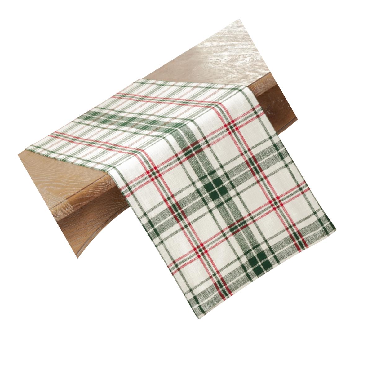 Picture of SARO 541.WG1472B 14 x 72 in. Oblong White &amp; Green Plaid Design Table Runner