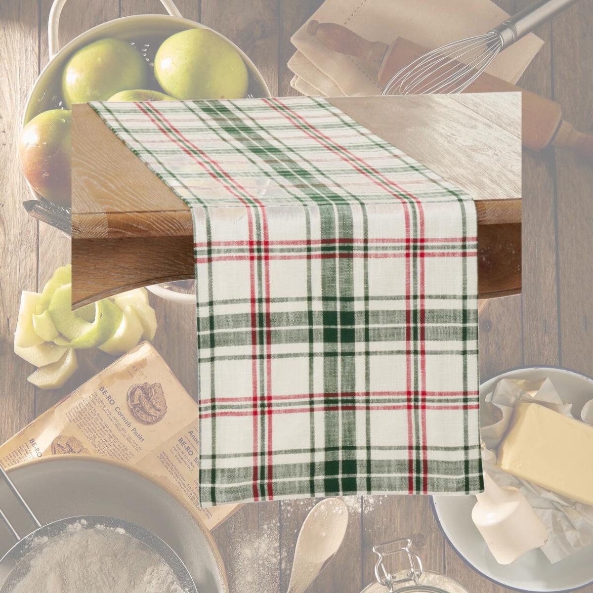 Picture of SARO 541.WG1472B 14 x 72 in. Oblong White &amp; Green Plaid Design Table Runner