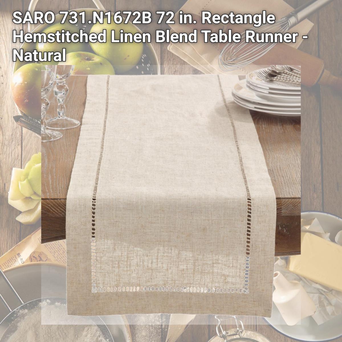 Picture of SARO 731.N1672B 72 in. Rectangle Hemstitched Linen Blend Table Runner - Natural 
