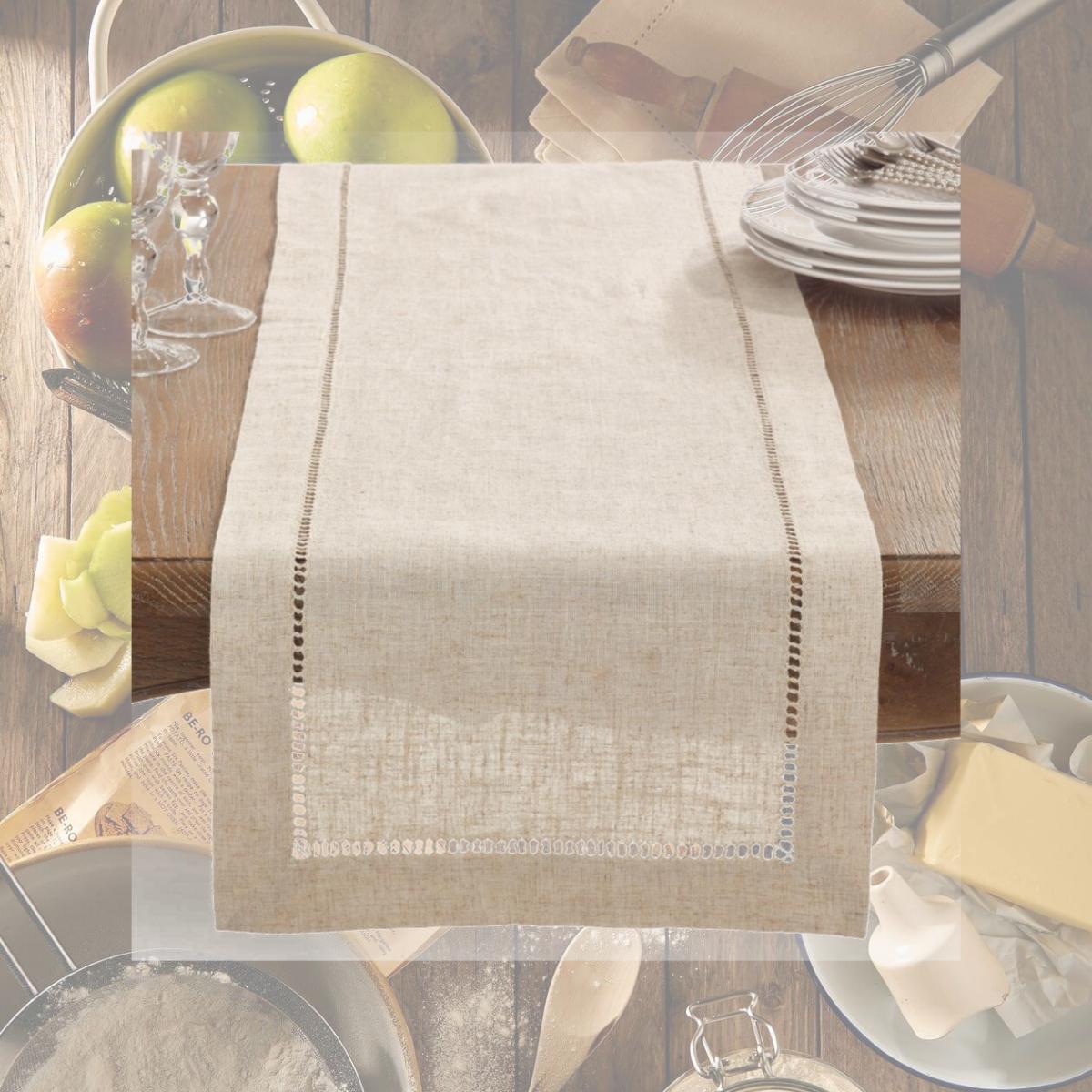 Picture of SARO 731.N1672B 72 in. Rectangle Hemstitched Linen Blend Table Runner - Natural 