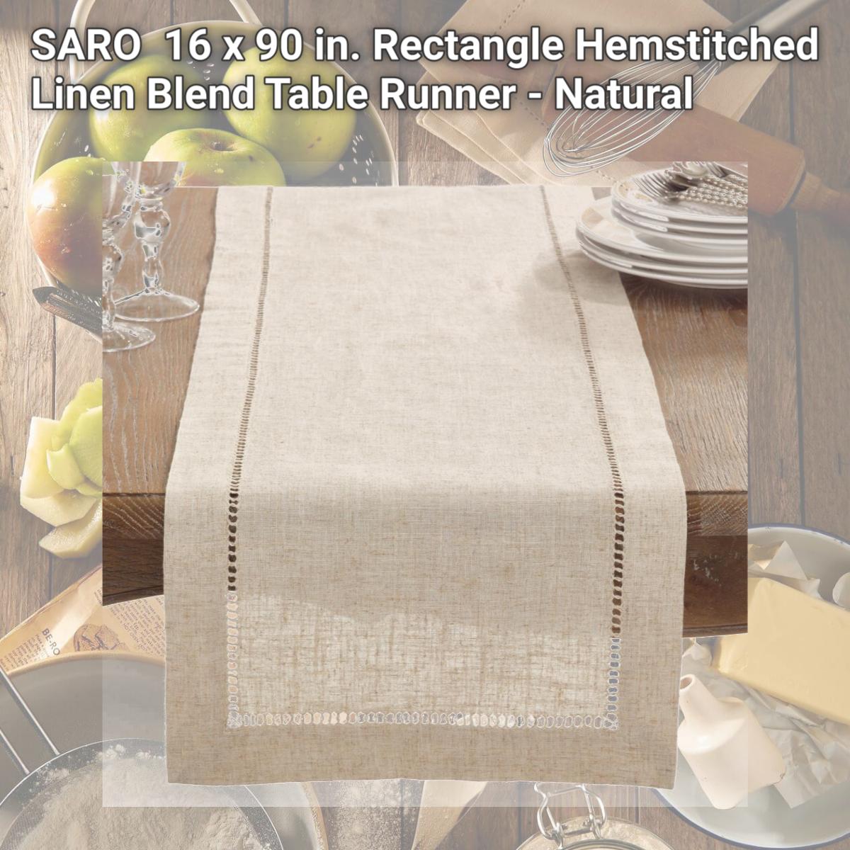 Picture of SARO 731.N1690B 16 x 90 in. Rectangle Hemstitched Linen Blend Table Runner - Natural 