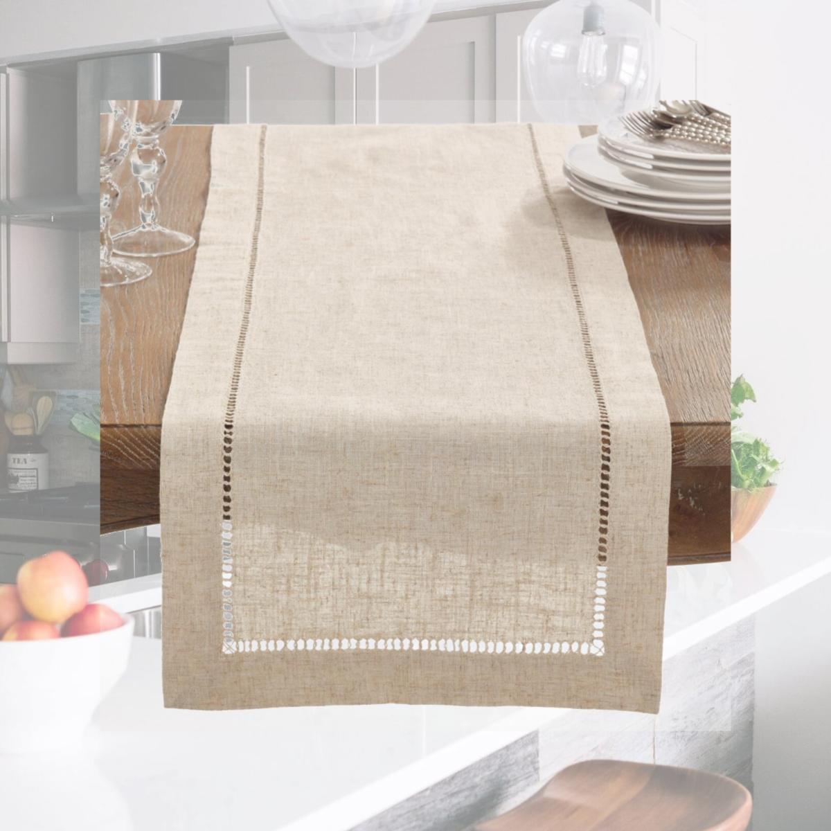 Picture of SARO 731.N1690B 16 x 90 in. Rectangle Hemstitched Linen Blend Table Runner - Natural 