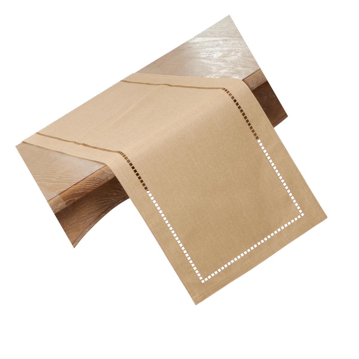 Picture of SARO 9738.N1472B 14 x 72 in. Oblong Natural Laser-Cut Hemstitch Table Runner