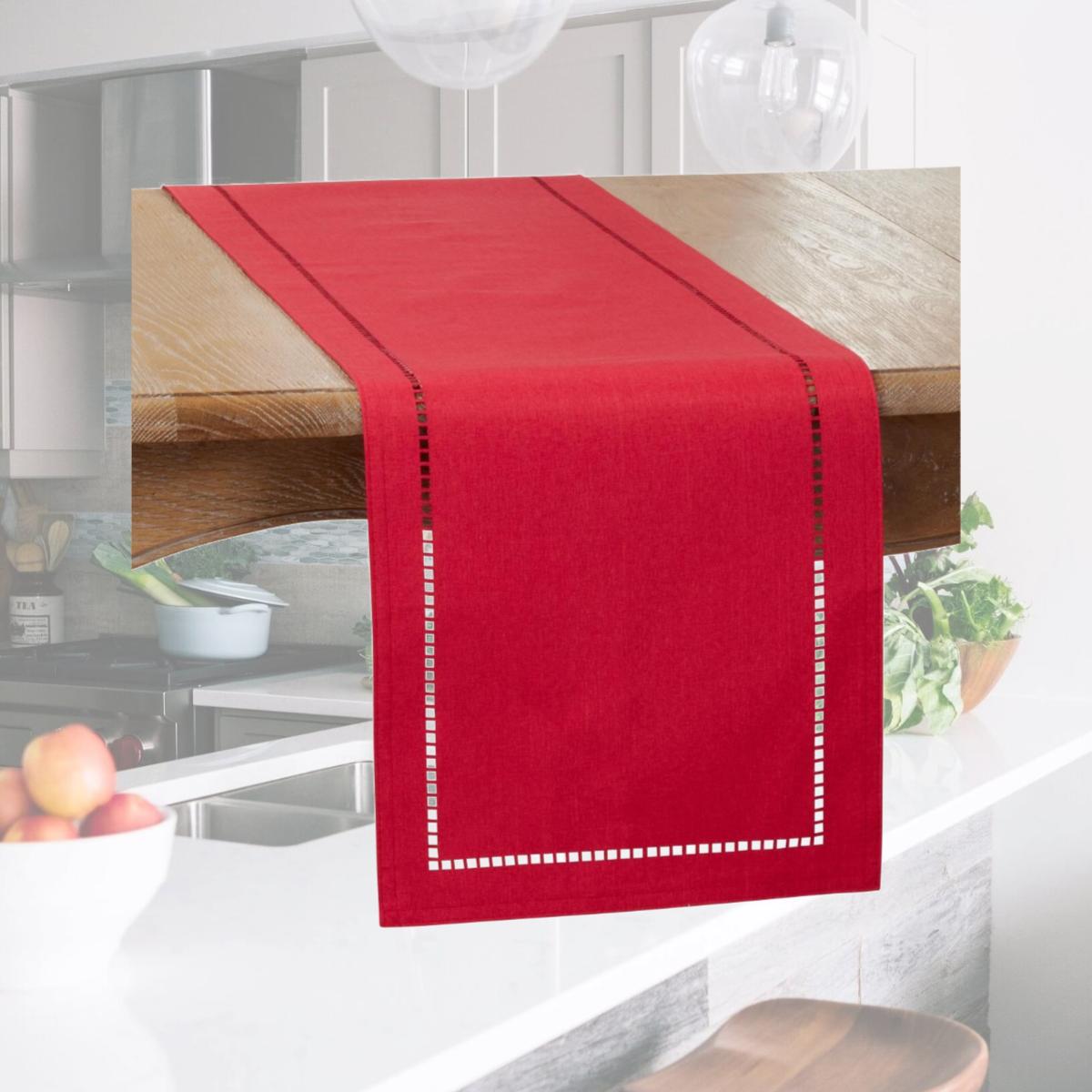 Picture of SARO 9738.R1472B 14 x 72 in. Oblong Red Laser-Cut Hemstitch Table Runner