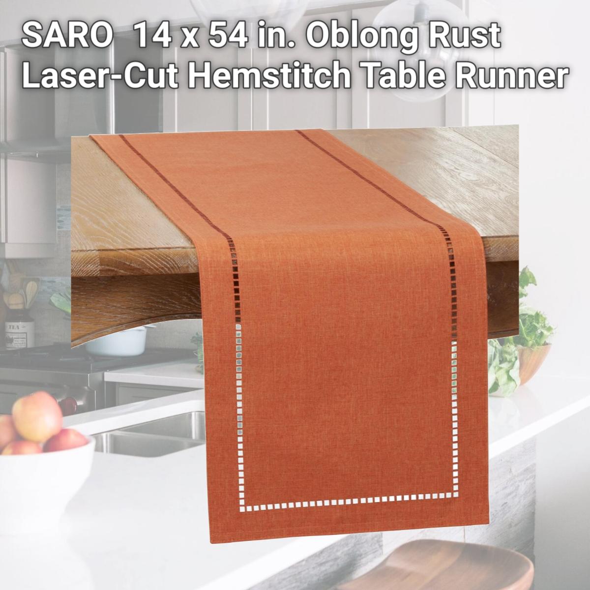 Picture of SARO 9738.RU1454B 14 x 54 in. Oblong Rust Laser-Cut Hemstitch Table Runner