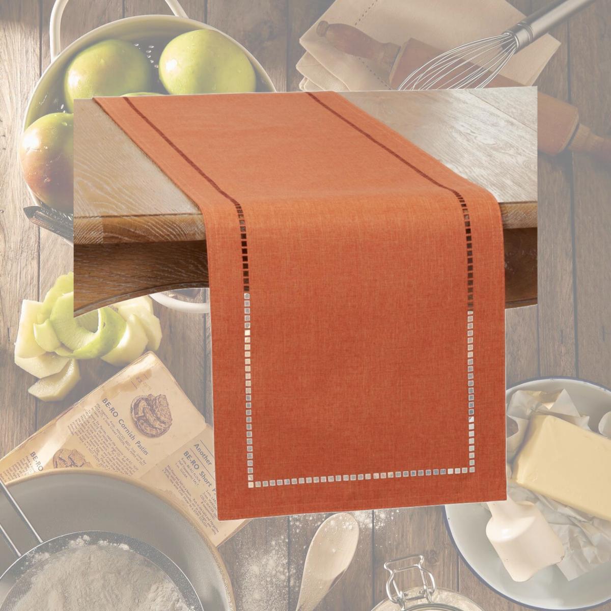 Picture of SARO 9738.RU1454B 14 x 54 in. Oblong Rust Laser-Cut Hemstitch Table Runner
