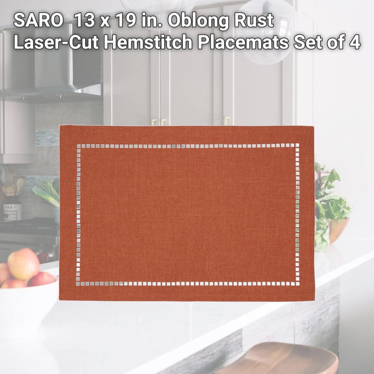 Picture of SARO 9738.RU1319B 13 x 19 in. Oblong Rust Laser-Cut Hemstitch Placemats  Set of 4