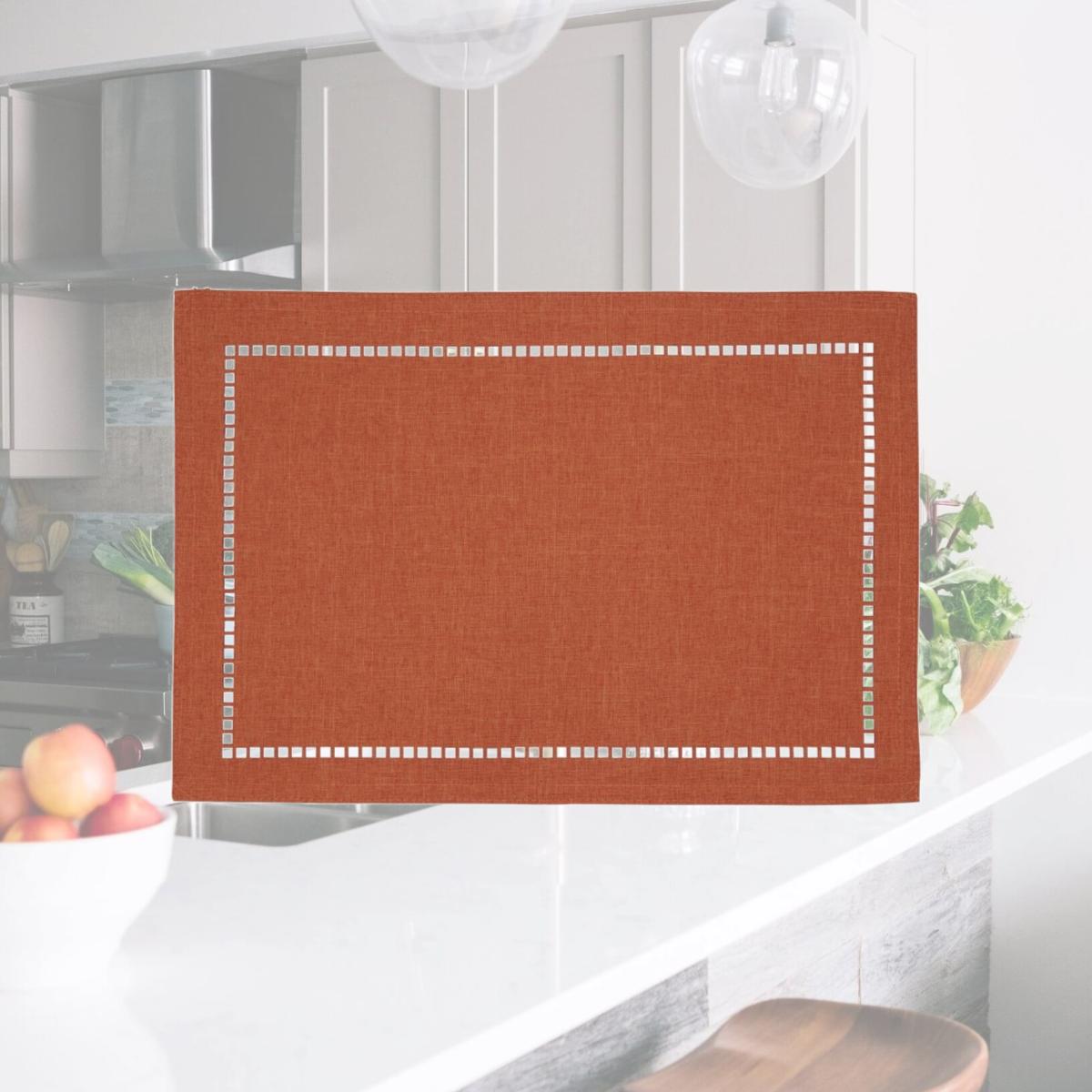 Picture of SARO 9738.RU1319B 13 x 19 in. Oblong Rust Laser-Cut Hemstitch Placemats  Set of 4