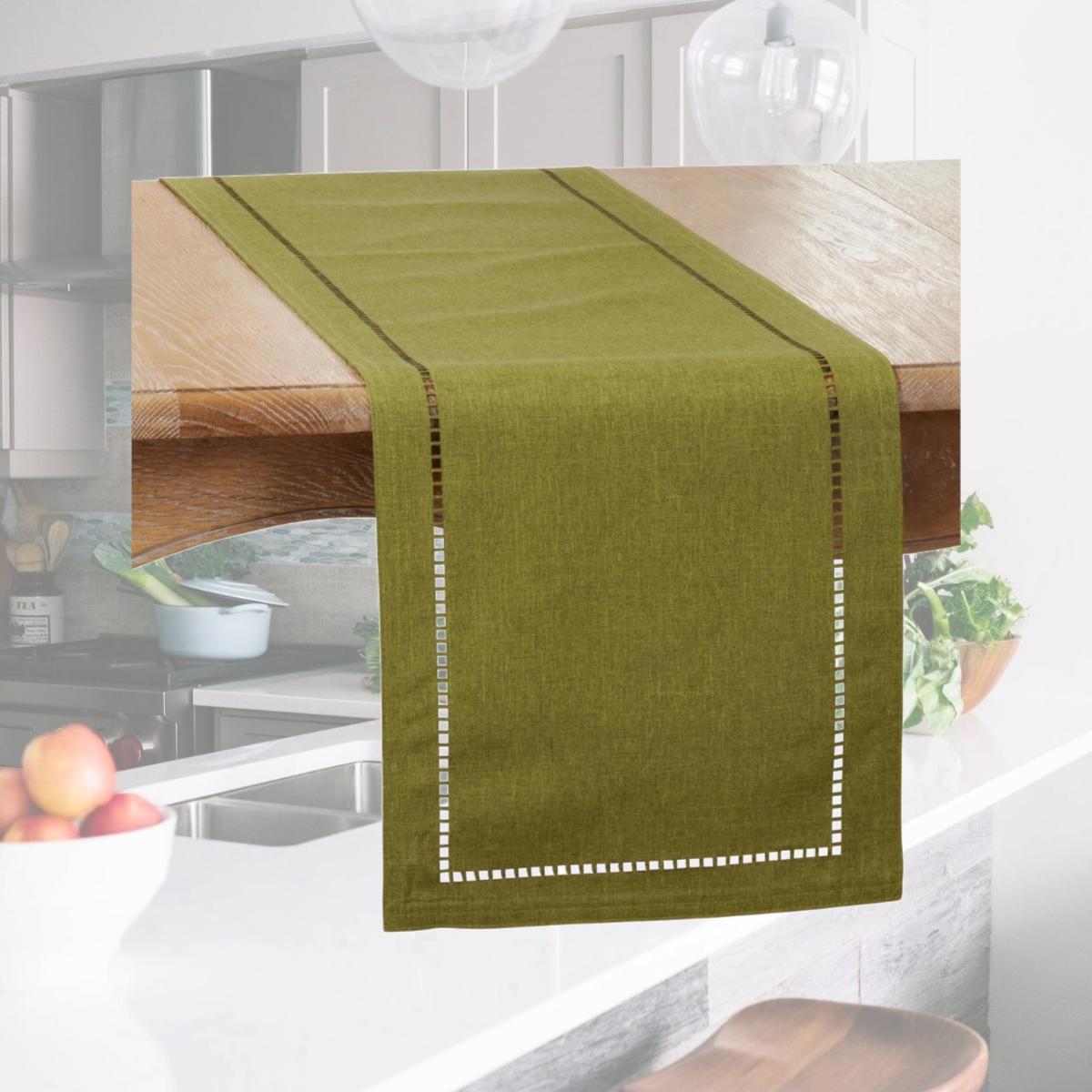 Picture of SARO 9738.G1472B 14 x 72 in. Oblong Green Laser-Cut Hemstitch Table Runner