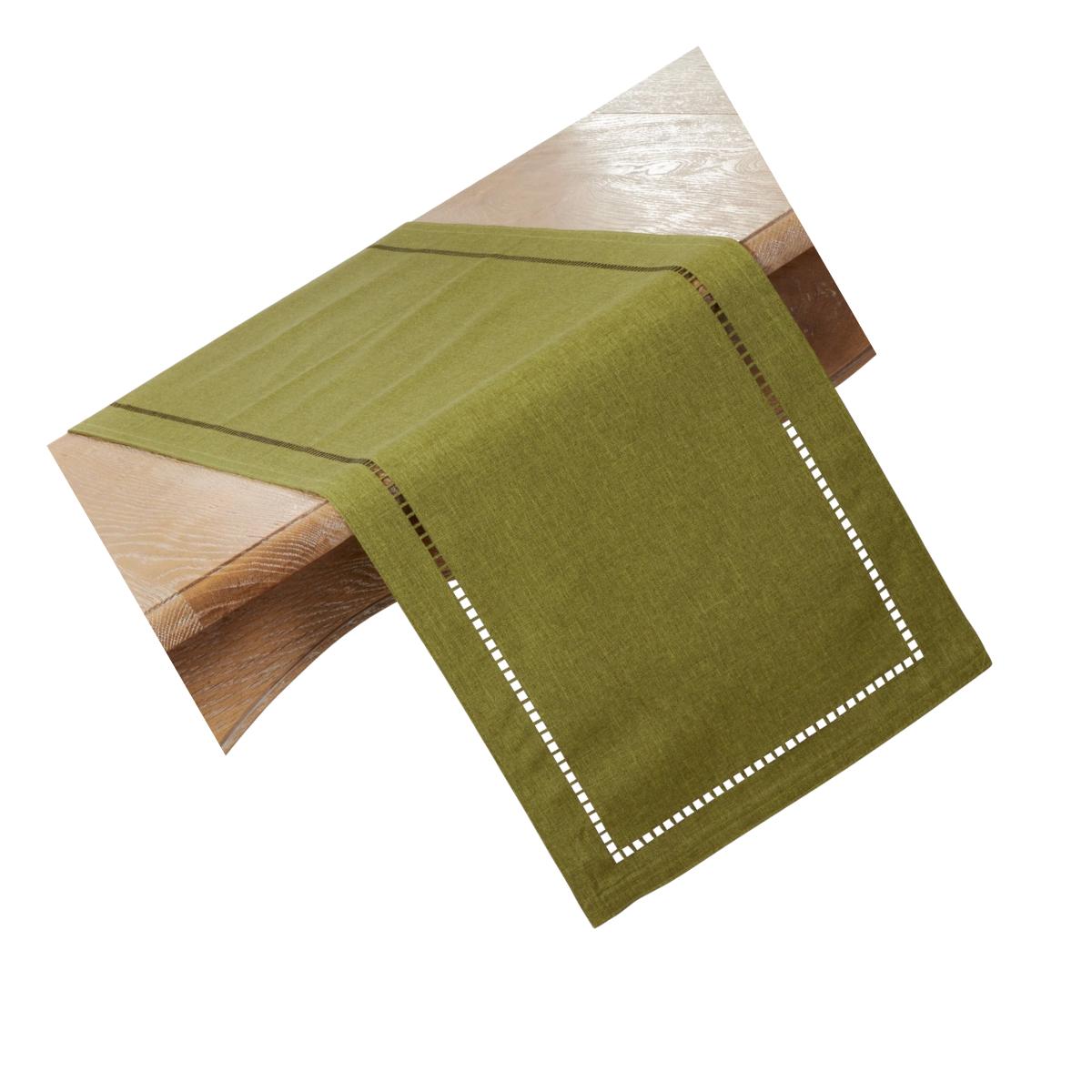Picture of SARO 9738.G14120B 14 x 120 in. Oblong Green Laser-Cut Hemstitch Table Runner