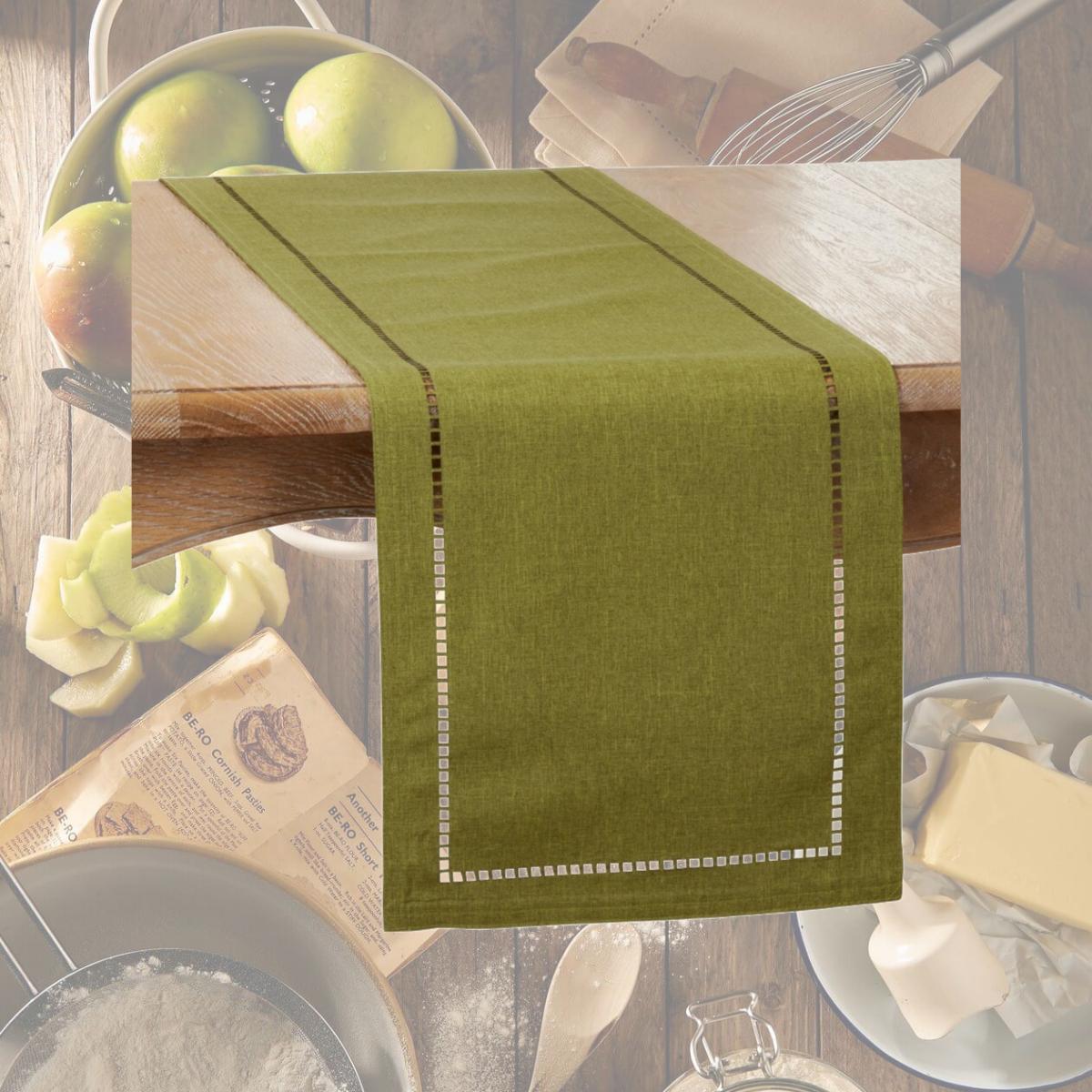 Picture of SARO 9738.G14120B 14 x 120 in. Oblong Green Laser-Cut Hemstitch Table Runner