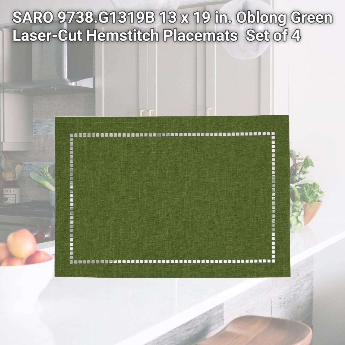 Picture of SARO 9738.G1319B 13 x 19 in. Oblong Green Laser-Cut Hemstitch Placemats  Set of 4