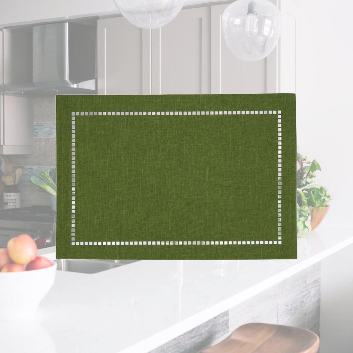 Picture of SARO 9738.G1319B 13 x 19 in. Oblong Green Laser-Cut Hemstitch Placemats  Set of 4